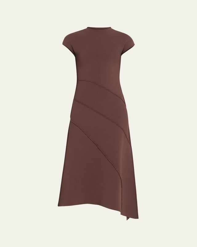 Asymmetrical Seamed Knit Midi Dress
